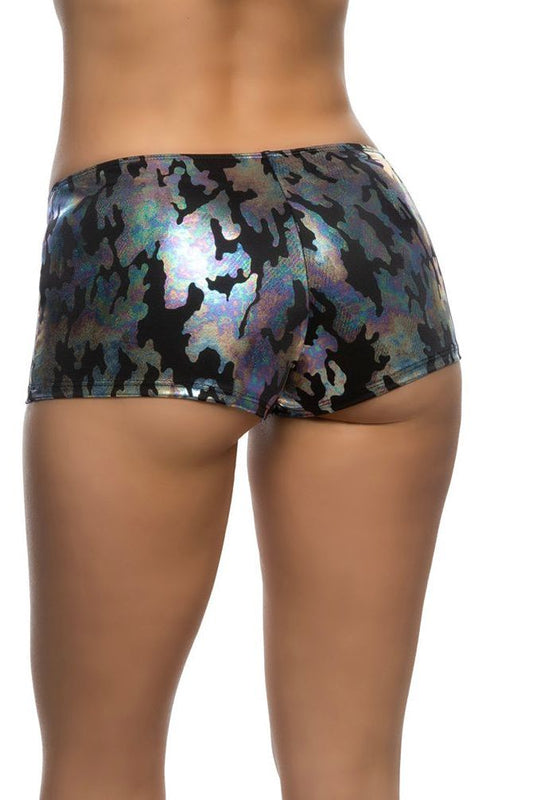low rise iridescent camouflage shorts