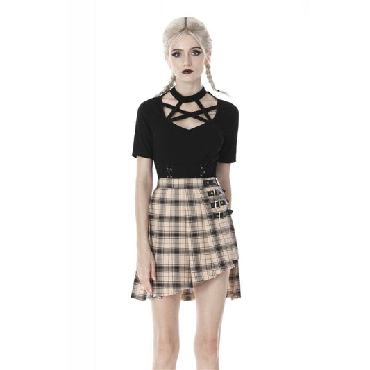 Punk Checked Belts Plaid Pleated Short Skirts
