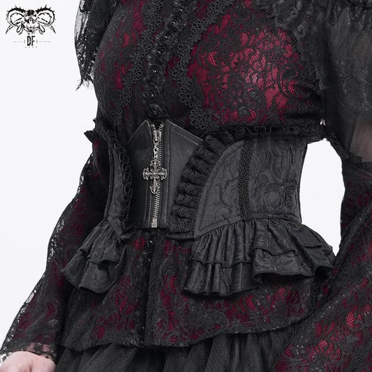 Gothic Ruffled Lace Splice Underbust Corset Black