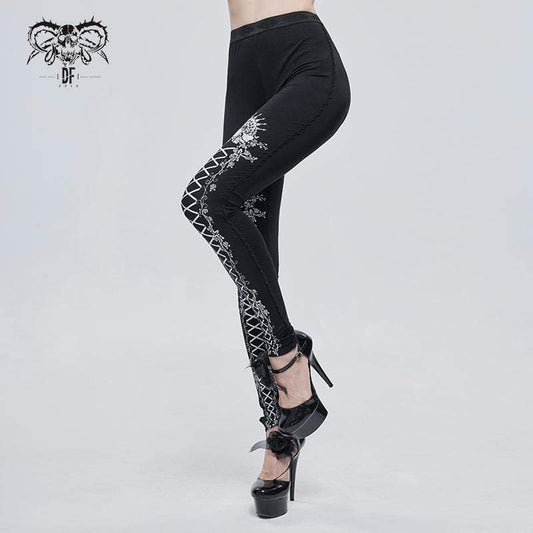 Gothic Strappy Printed Leggings White
