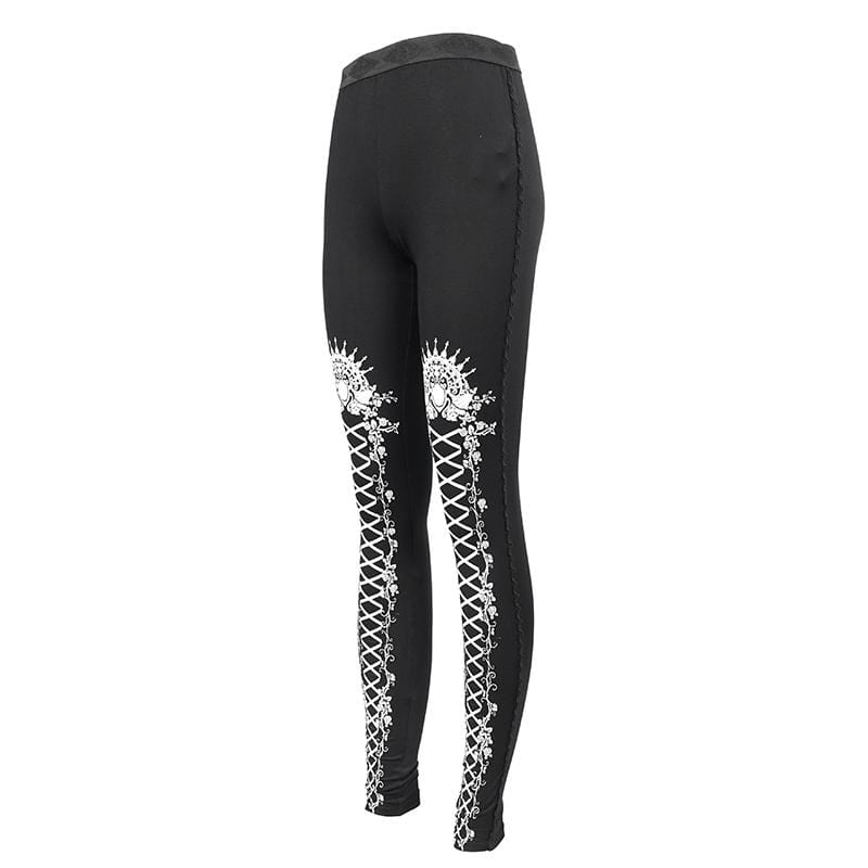 Gothic Strappy Printed Leggings White