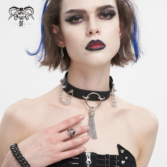 Gothic Studded Tassels Chain Choker