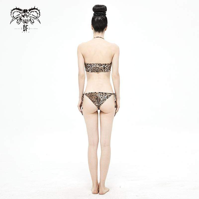 Grunge Leopard Printed Halterneck Side Tie Bikini