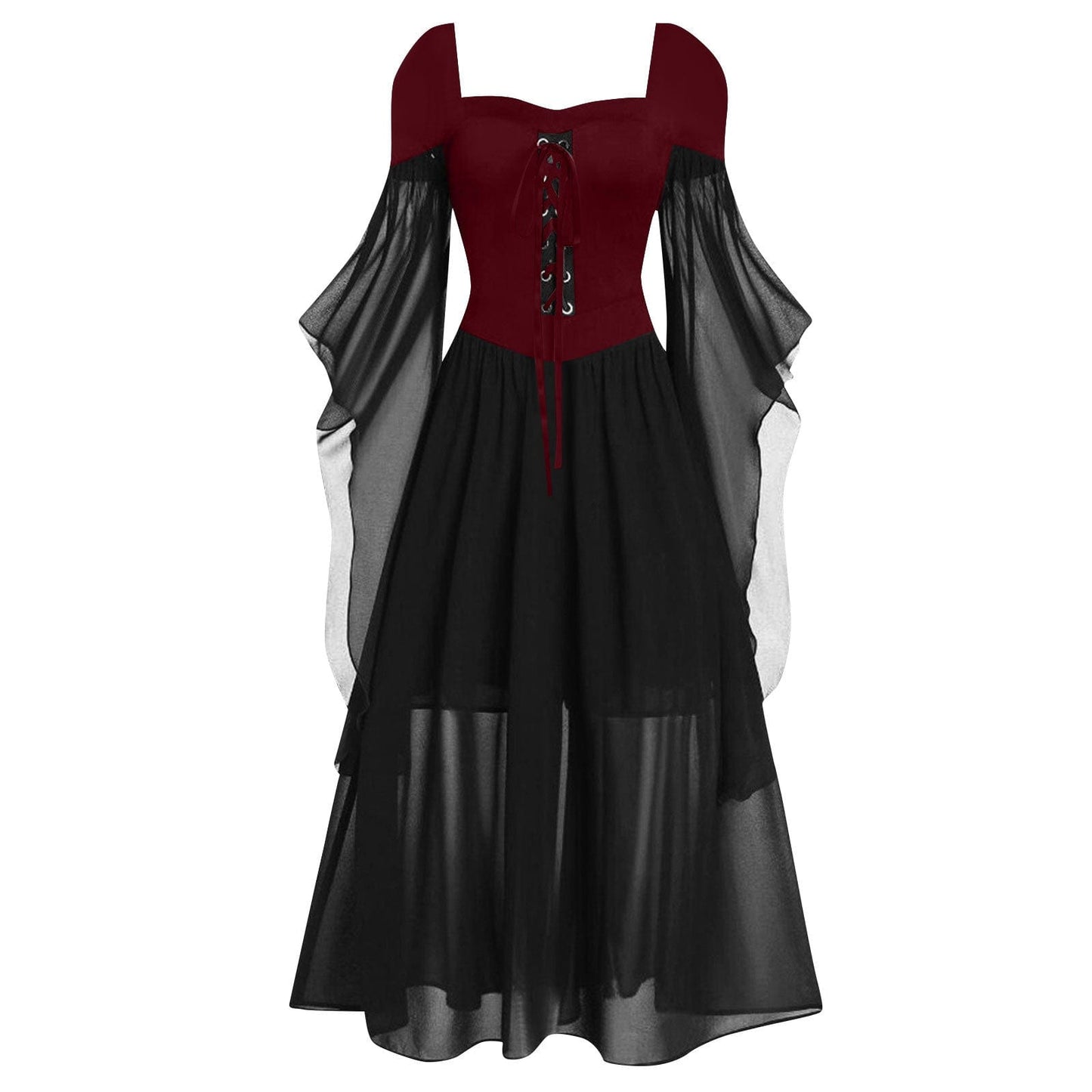 Gothic Contrast Color Lace-up Witch Dress