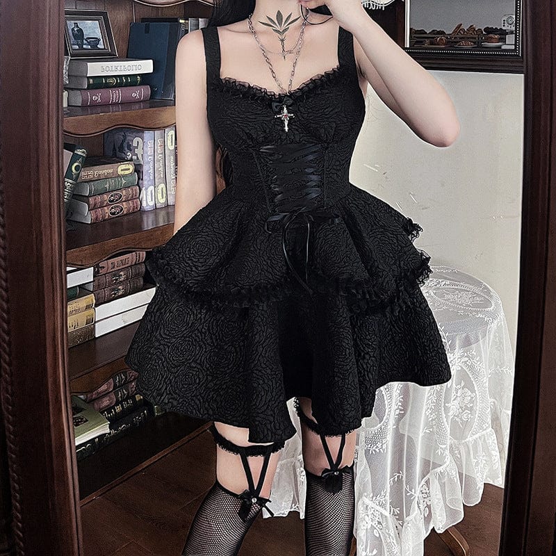 Gothic Layered Draped Slip Dress Graduation Dress