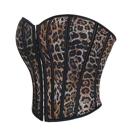 Gothic Leopard Printed Lace-up Overbust Corset
