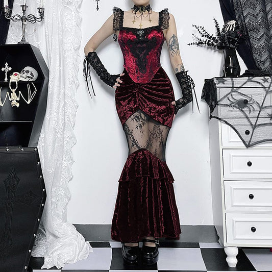 Gothic Sheer Velvet Wrap Maxi Skirt