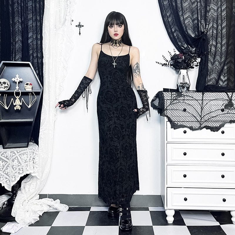 Gothic Shoulder Straps Slim Fitted Long Slip Dress