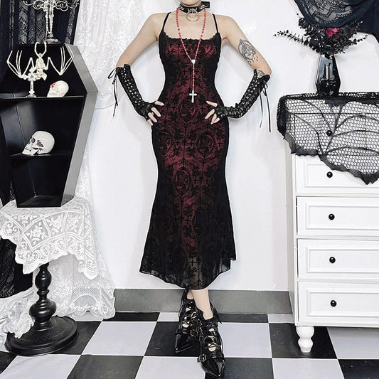 Gothic Victorian Flocking Prom Fishtail Slip Dress