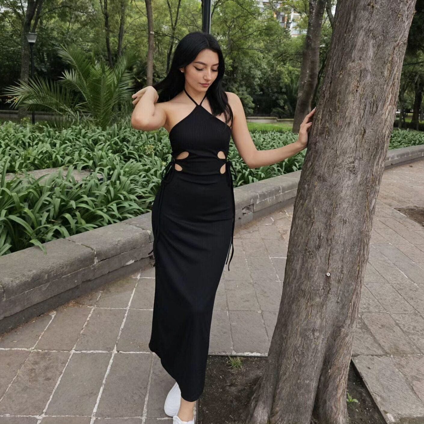 Punk Halterneck Side Lacing-up Long Dress