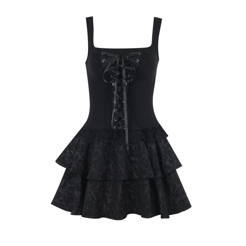Punk Pleated Lace-up Slip Dress Graduation Dress