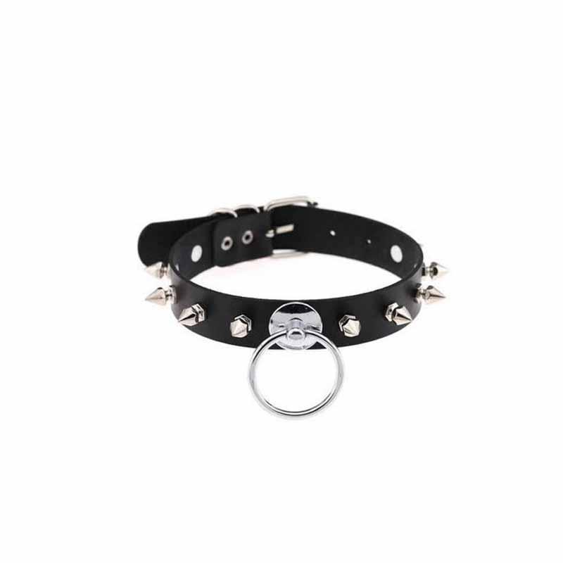 Punk PU Leather Choker With O-rings