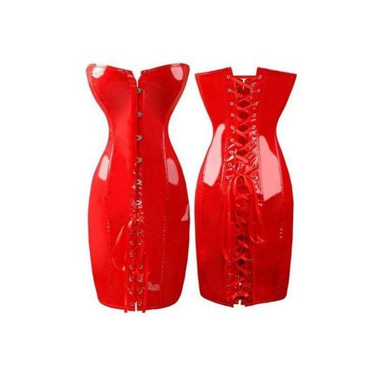 Sexy Lace Up Pvc Overbust Corset Lace Up Dress With G String