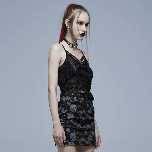 Grunge Cutout Skull Ripped Tank Top