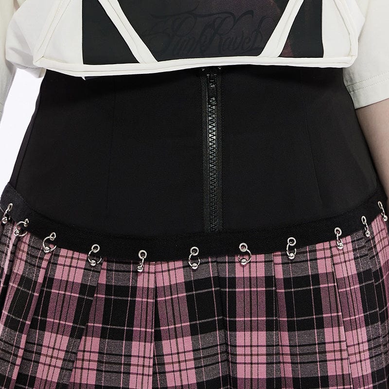 Grunge High-waisted Red Plaid Pleated Skirt