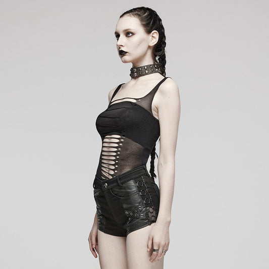 Punk Spaghetti Straps Ripped Tank Top