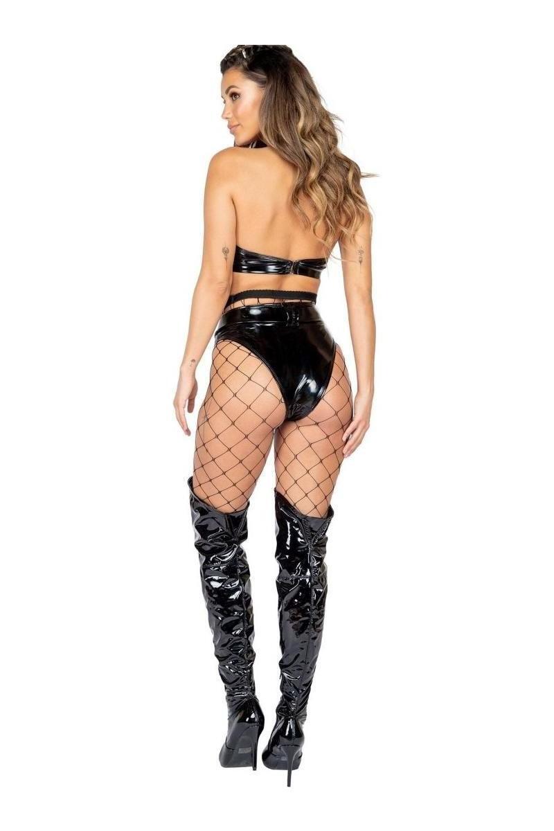 1pc Latex Crop Top with Underboob Cutout & Ring Detail - bunnyboiler