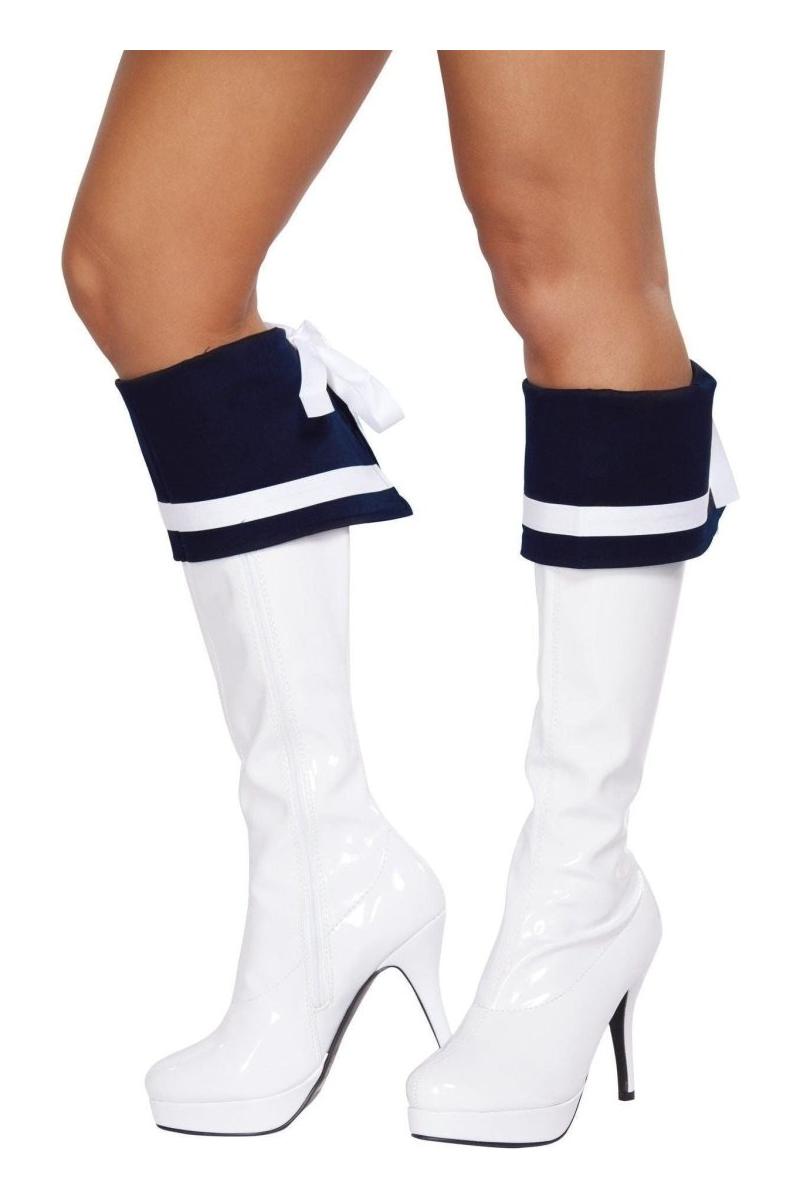 Navy Blue and White Boot Cuffs - bunnyboiler