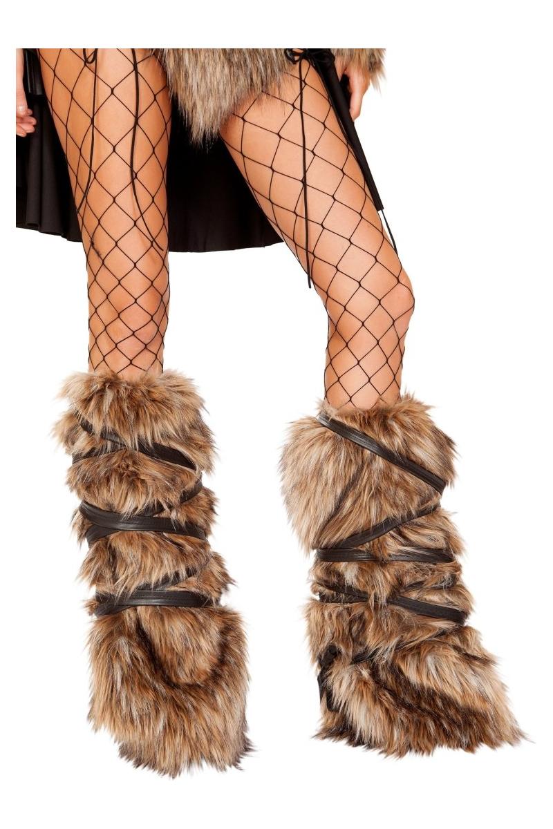 Pair of Faux Fur Leg Warmers with Strap Detail - bunnyboiler