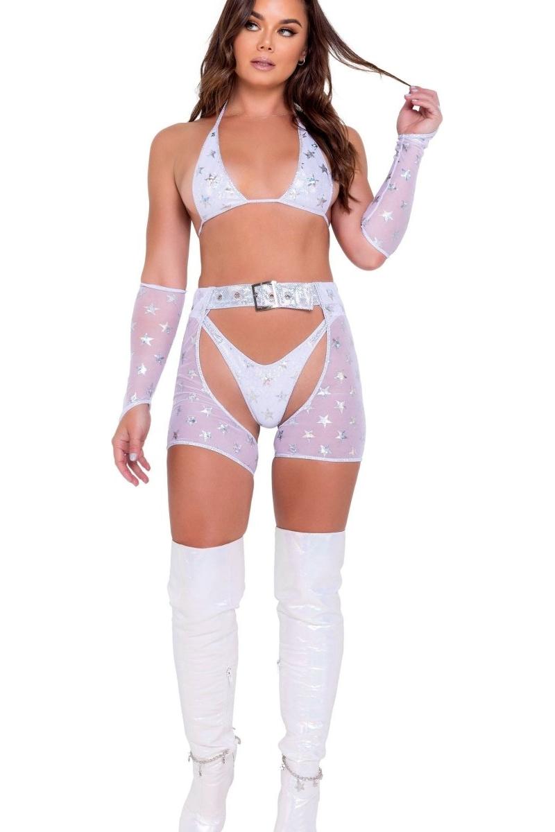 Mesh with Stars Print Chaps with Belt - bunnyboiler