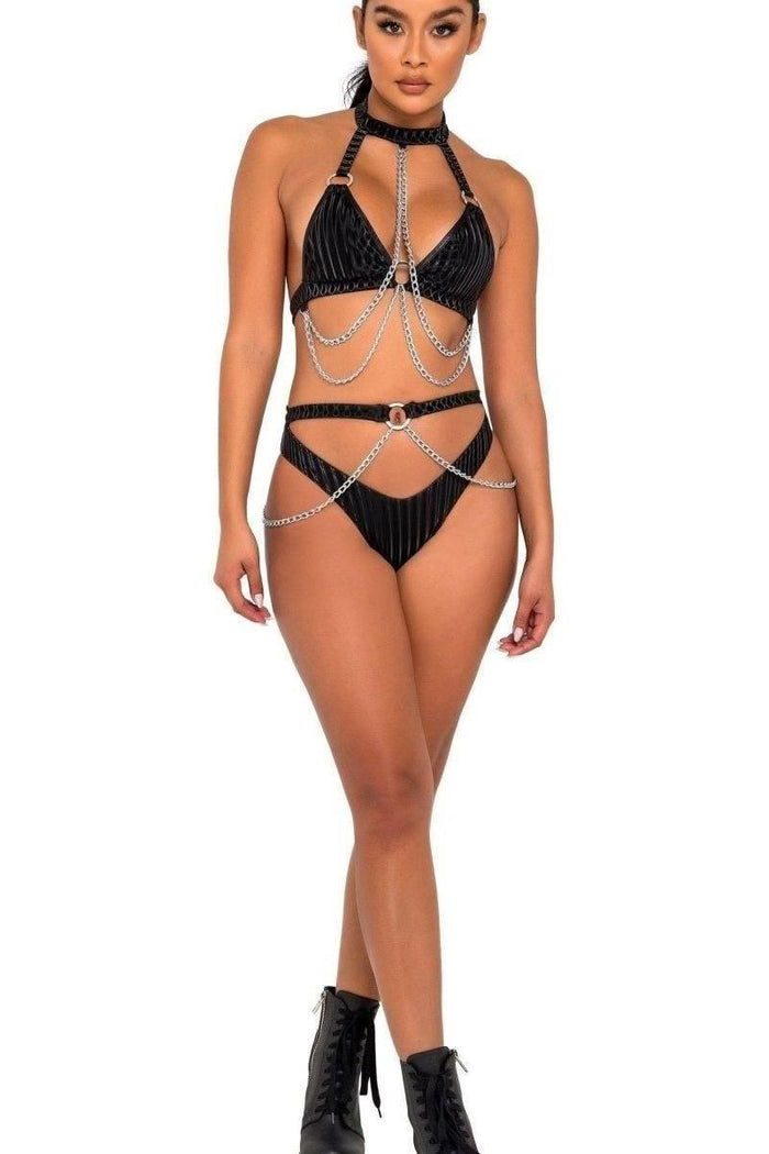 bikini top with ring & chain detail