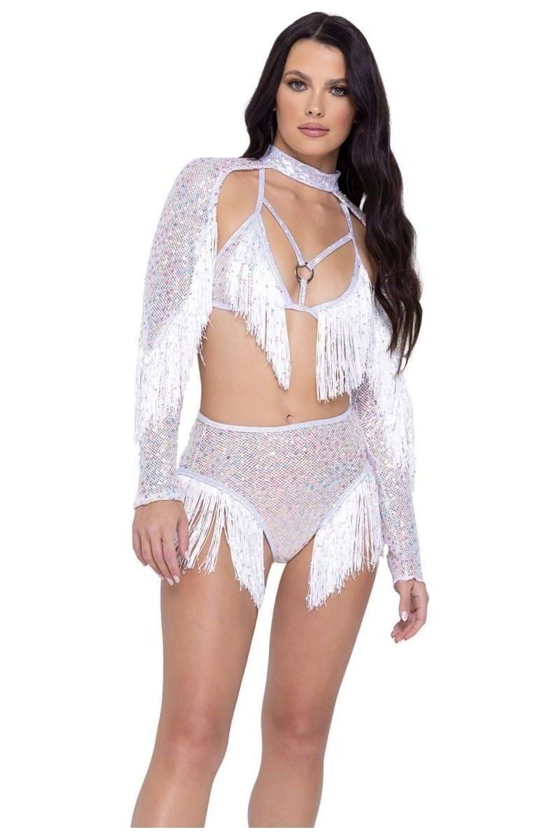 Sequin Fishnet Triangle Tie Top - bunnyboiler
