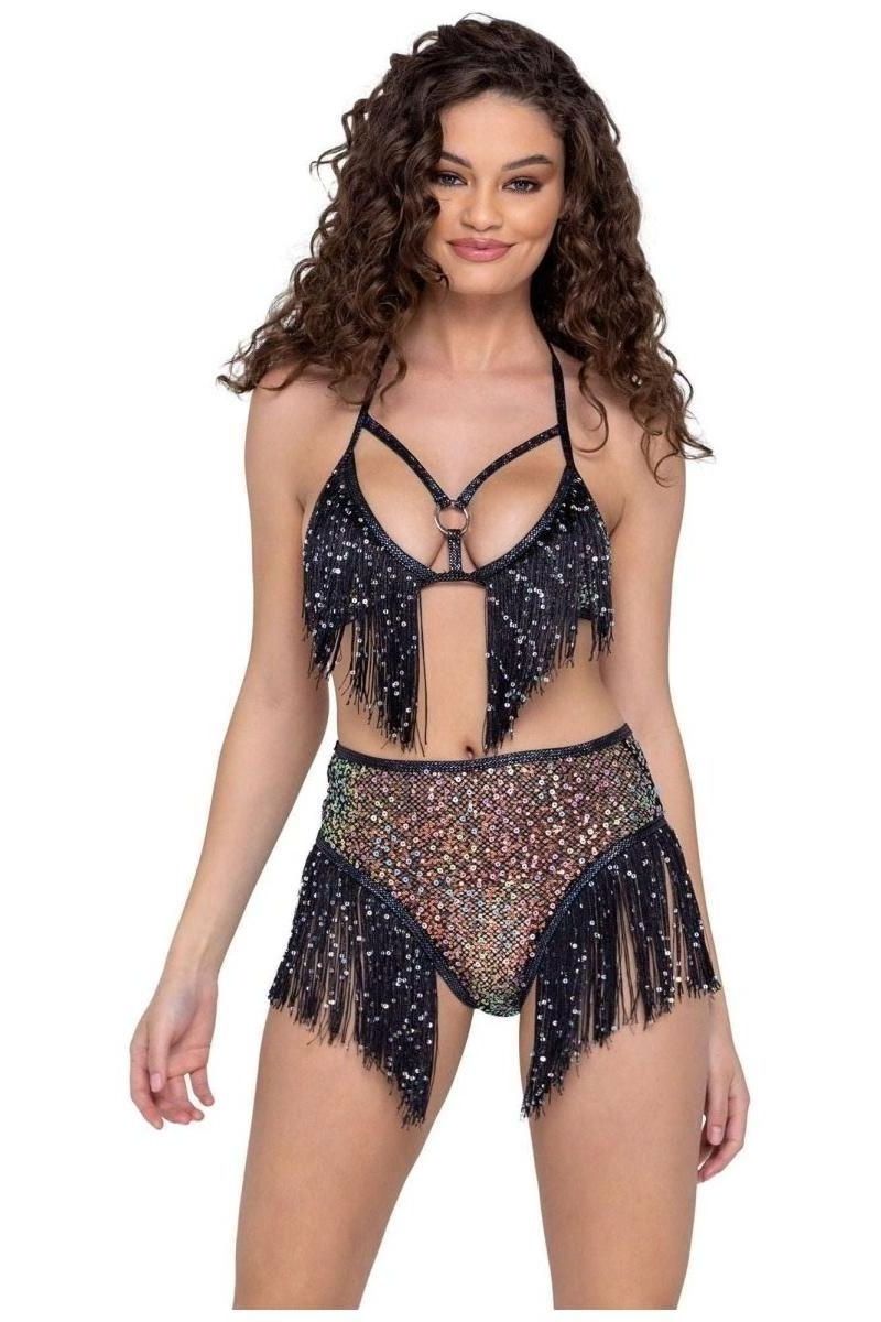 Sequin Fishnet Triangle Tie Top - bunnyboiler