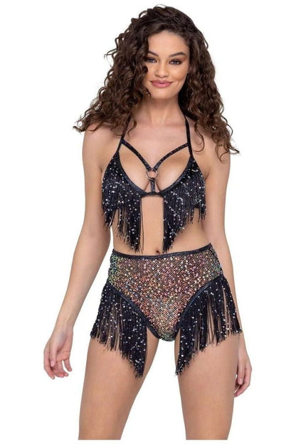 Sequin Fishnet Triangle Tie Top - bunnyboiler