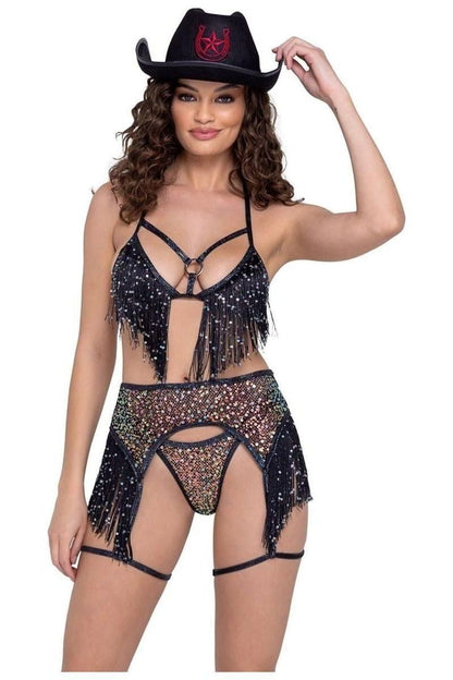 Sequin Fishnet Triangle Tie Top - bunnyboiler