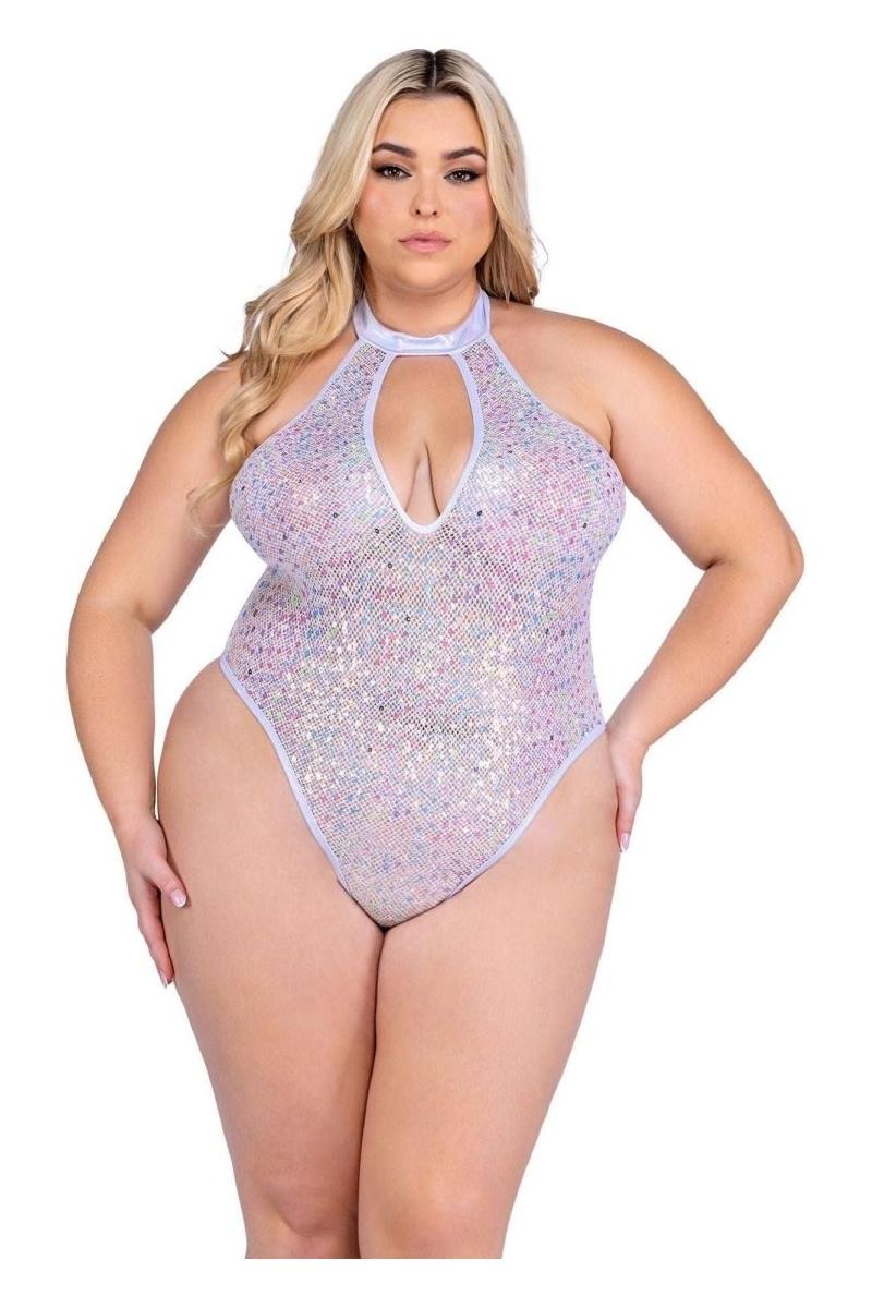 Sequin Fishnet Keyhole Romper - bunnyboiler