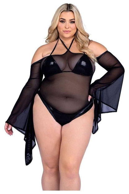 Sheer Mesh Romper with Bell Sleeves - bunnyboiler