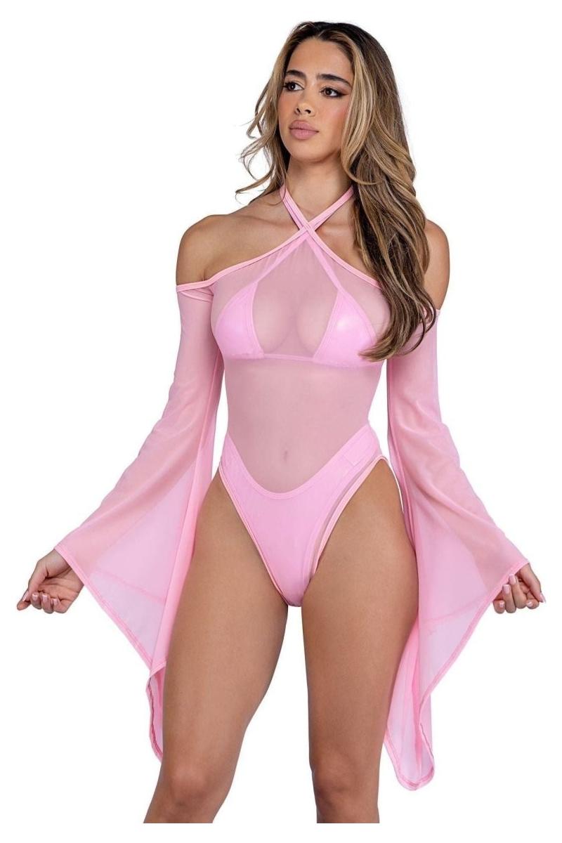 Sheer Mesh Romper with Bell Sleeves - bunnyboiler