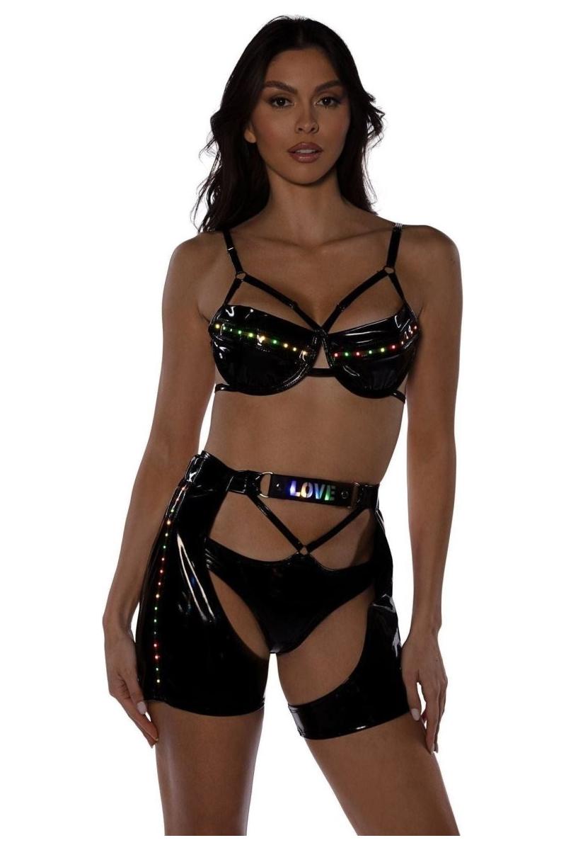 2PC Pride Light - Up Vinyl Bra Set - bunnyboiler