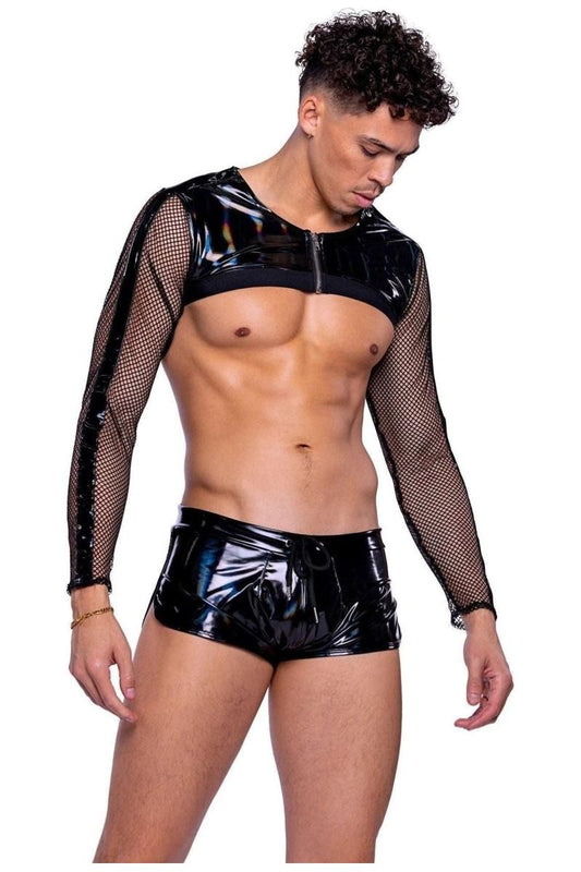 Vinyl with Iridescent Print Long Sleeved Fishnet Top - bunnyboiler