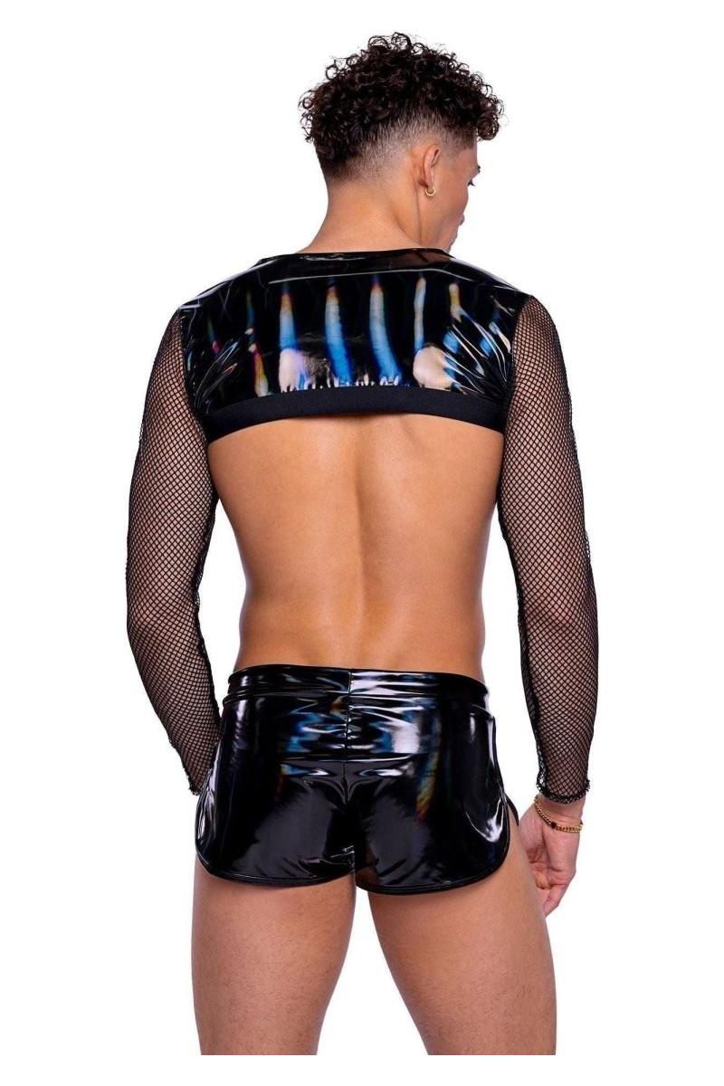 Vinyl with Iridescent Print Long Sleeved Fishnet Top - bunnyboiler