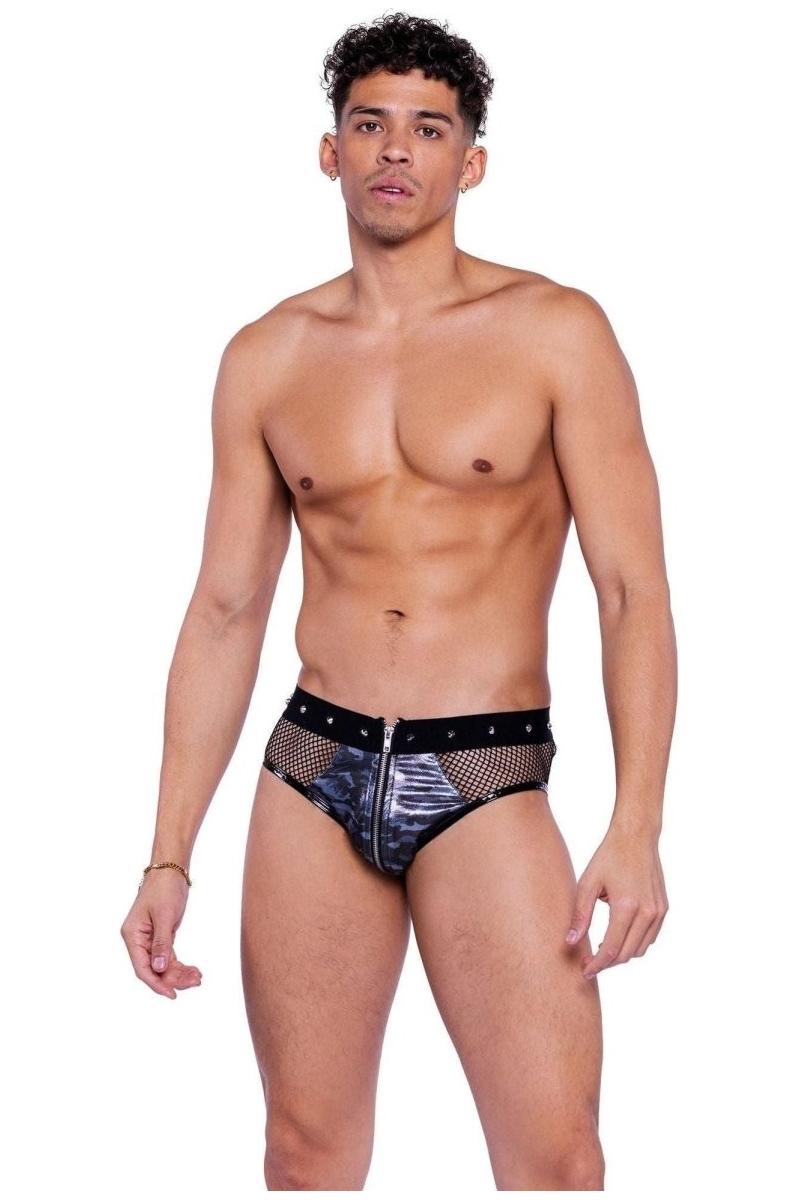 Shimmer Camouflage & Fishnet Zip - Up Briefs - bunnyboiler