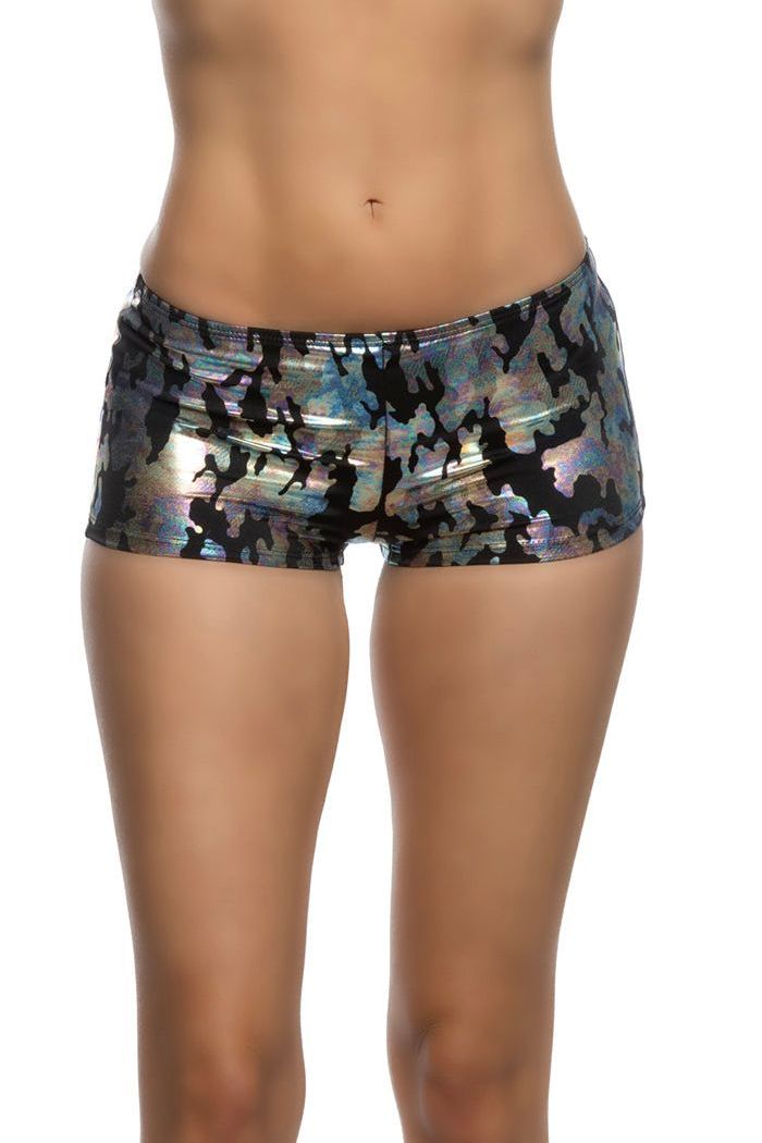 low rise iridescent camouflage shorts
