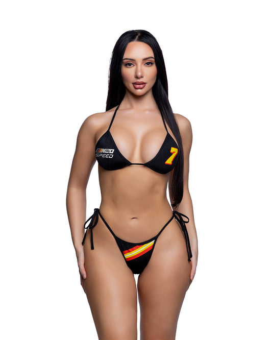 racer print tie-side bikini set