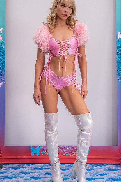 Metallic Lace-Up Top