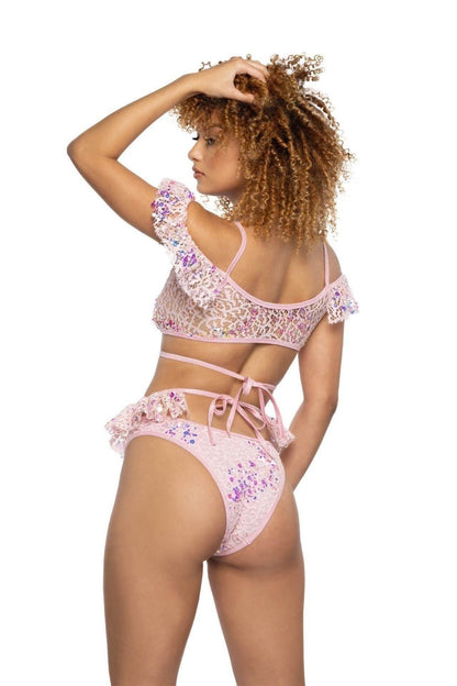Sequin Lace Ruffle Wrap Bottom