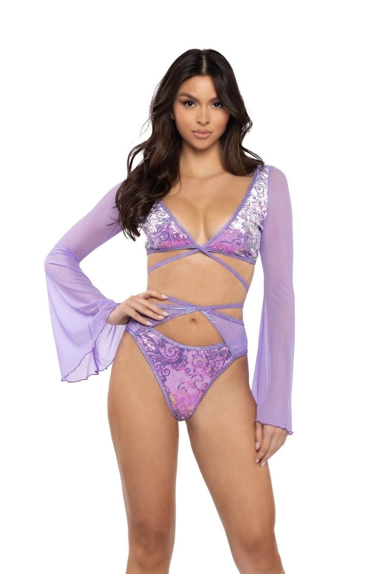 Sequin Velvet & Mesh Wrap Bottom
