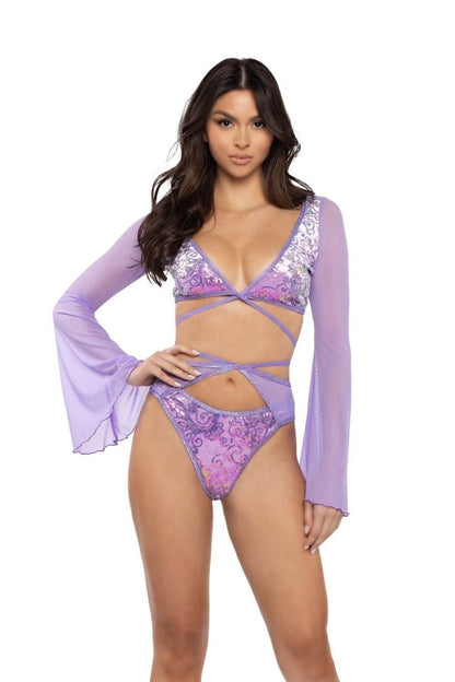 Sequin Velvet & Mesh Wrap Bottom