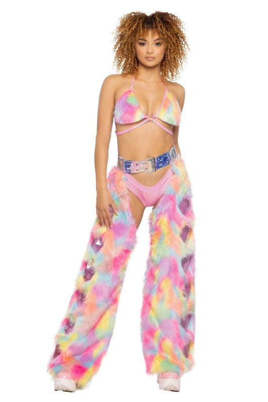 faux fur rainbow heart chaps