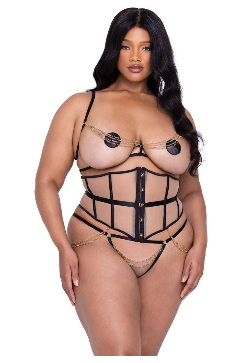 Caged Temptress 3 - Piece Waspie Short Set - bunnyboiler