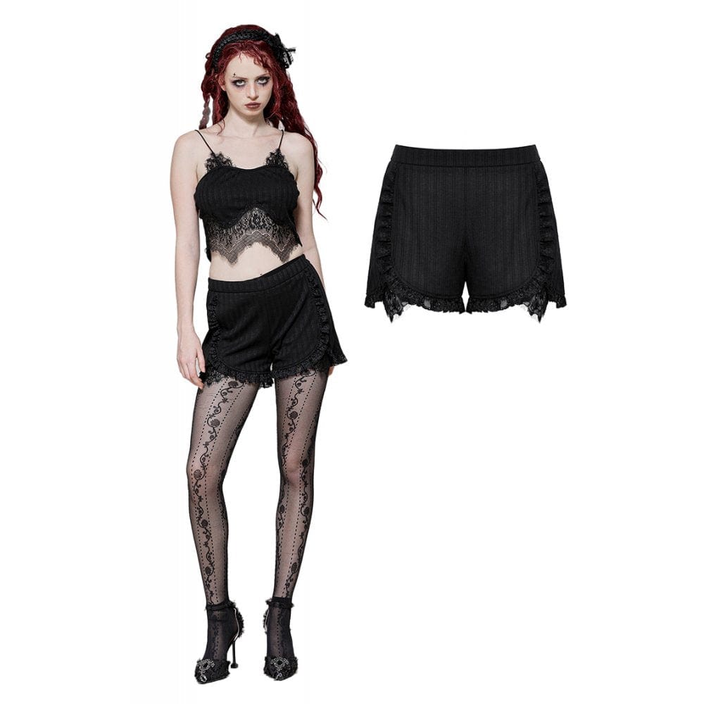 Gothic Ruffled Lace Splice Shorts