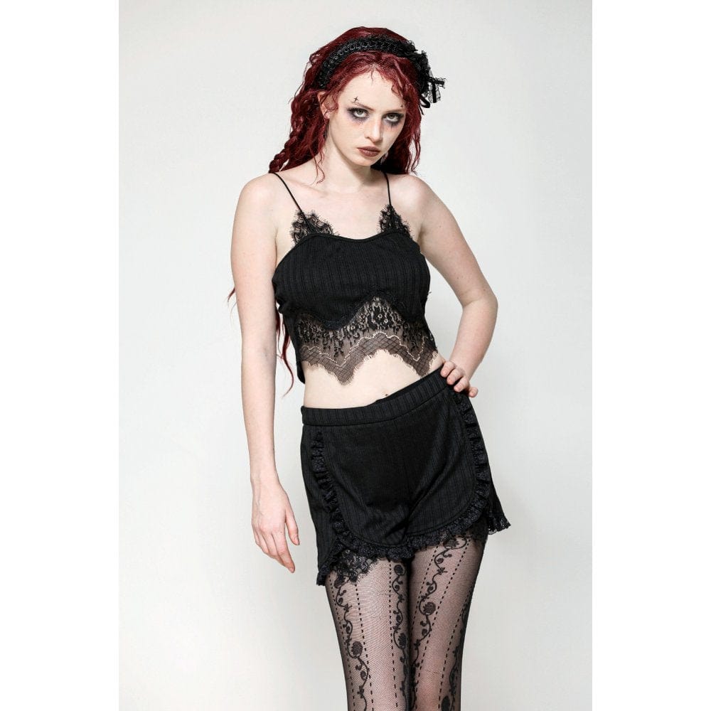 Gothic Ruffled Lace Splice Shorts
