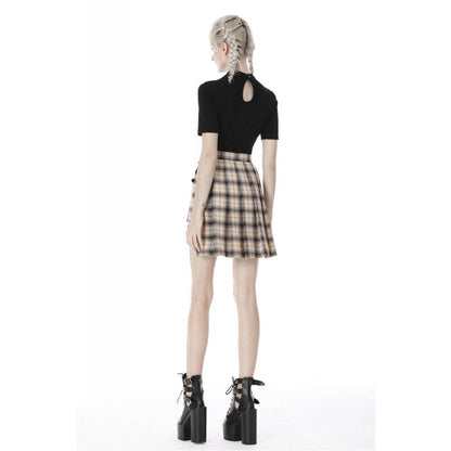 Punk Checked Belts Plaid Pleated Short Skirts