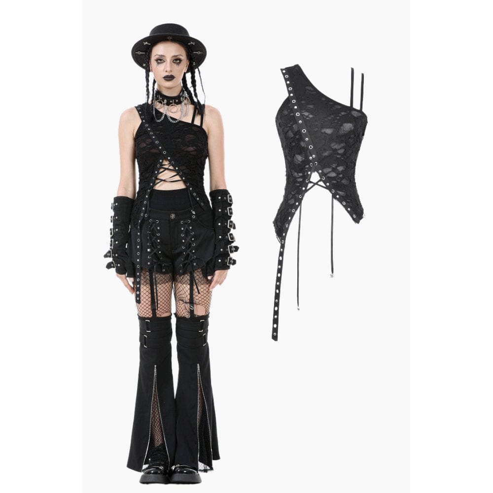 Punk Ripped Asymmetrical Hem Tank Top