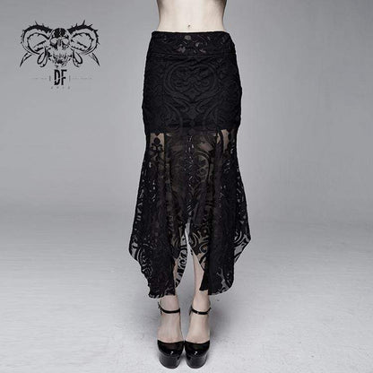 Goth Floral Translucent Fishtail Skirt