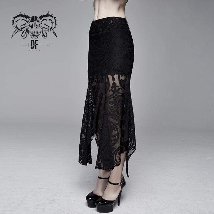 Goth Floral Translucent Fishtail Skirt